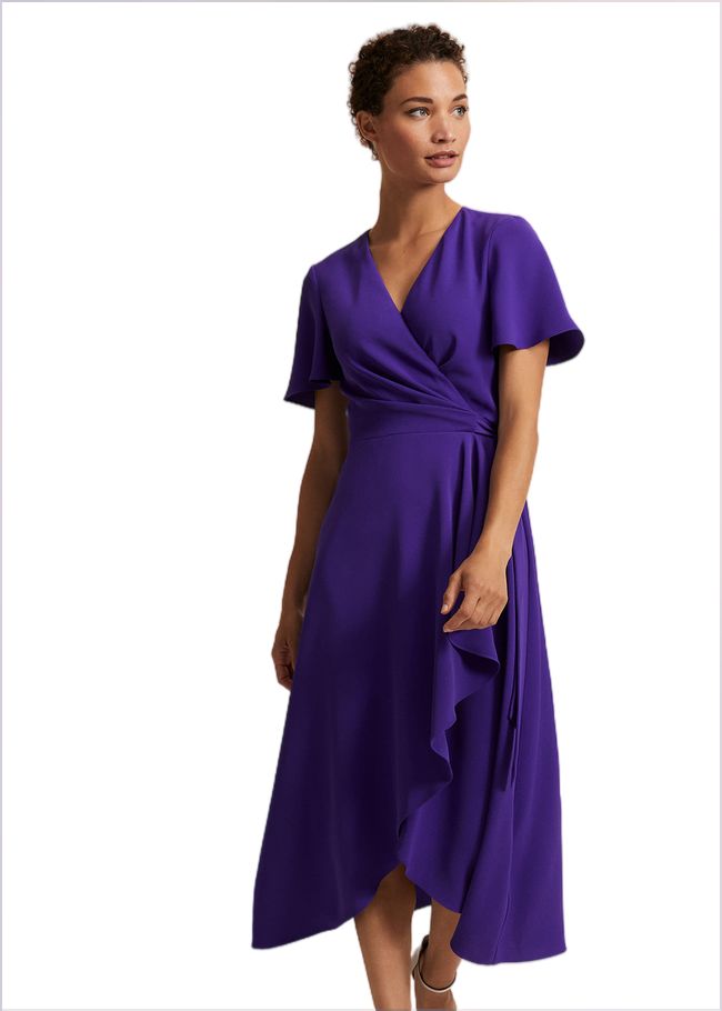  Julissa Ruffle Wrap Midi Dress Purple 221805600