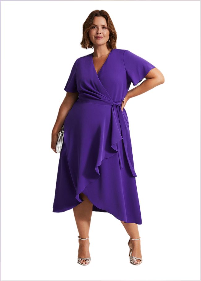  Julissa Ruffle Wrap Midi Dress Purple 221805600