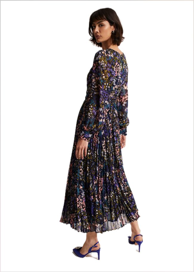  Kindra Floral Pleated Midi Dress Multi-Coloured 221811000