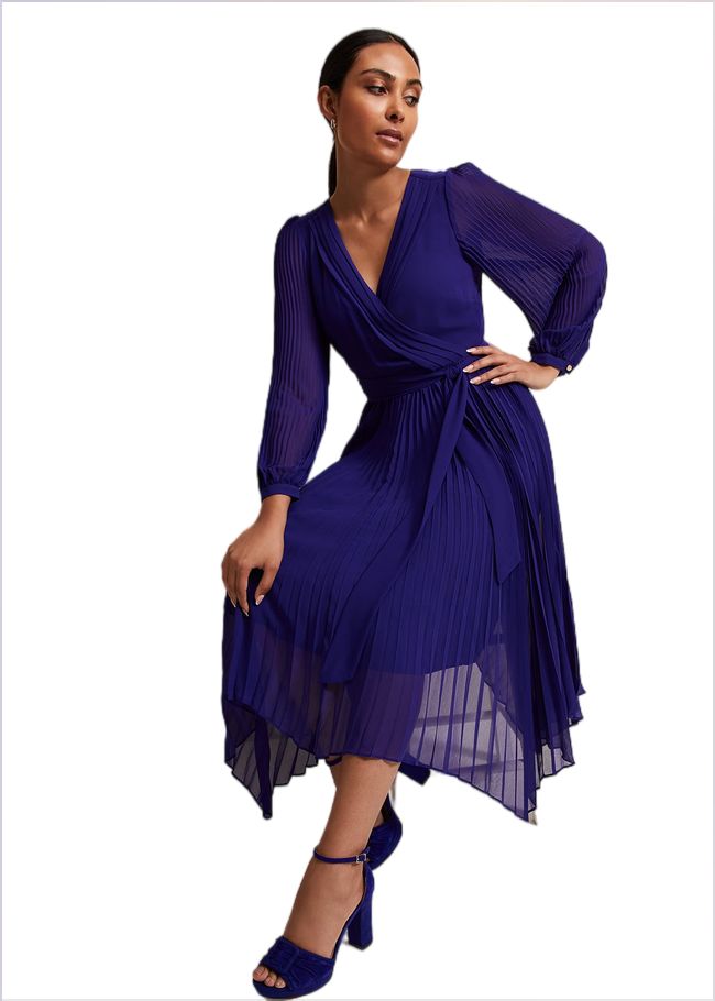  Petite Petra Blue Pleated Midi Dress Cobalt 221813751