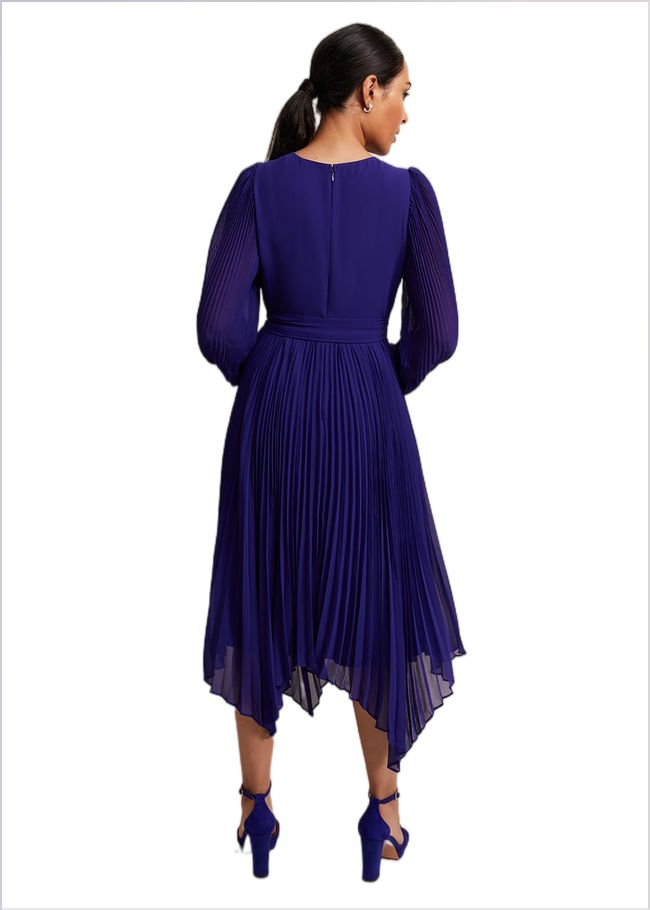  Petite Petra Blue Pleated Midi Dress Cobalt 221813751