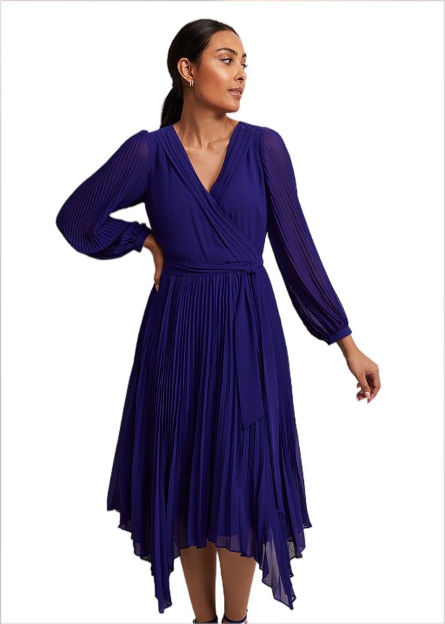  Petite Petra Blue Pleated Midi Dress Cobalt 221813751