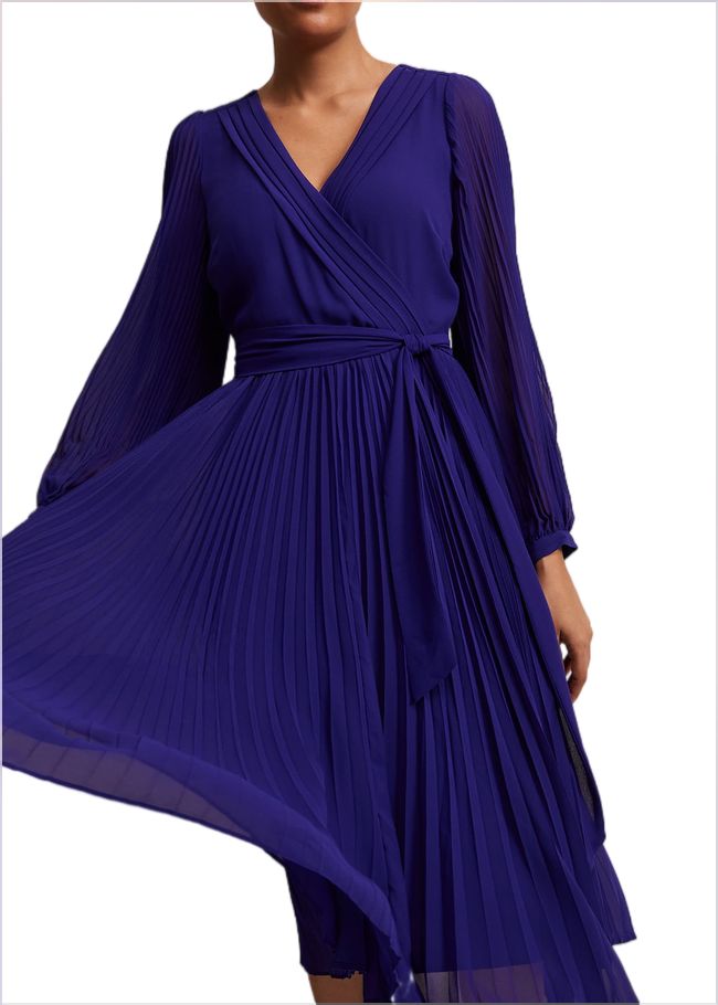  Petite Petra Blue Pleated Midi Dress Cobalt 221813751