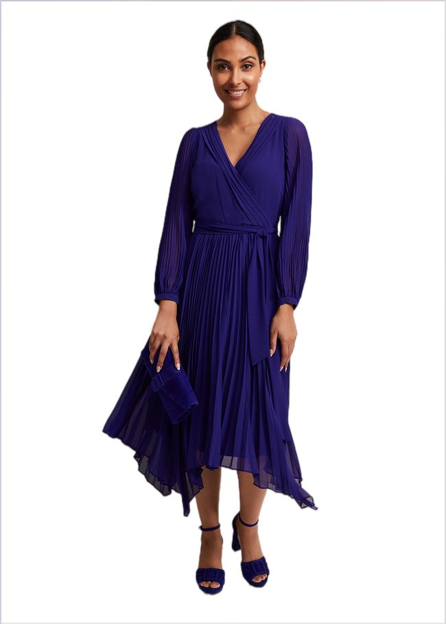  Petite Petra Blue Pleated Midi Dress Cobalt 221813751