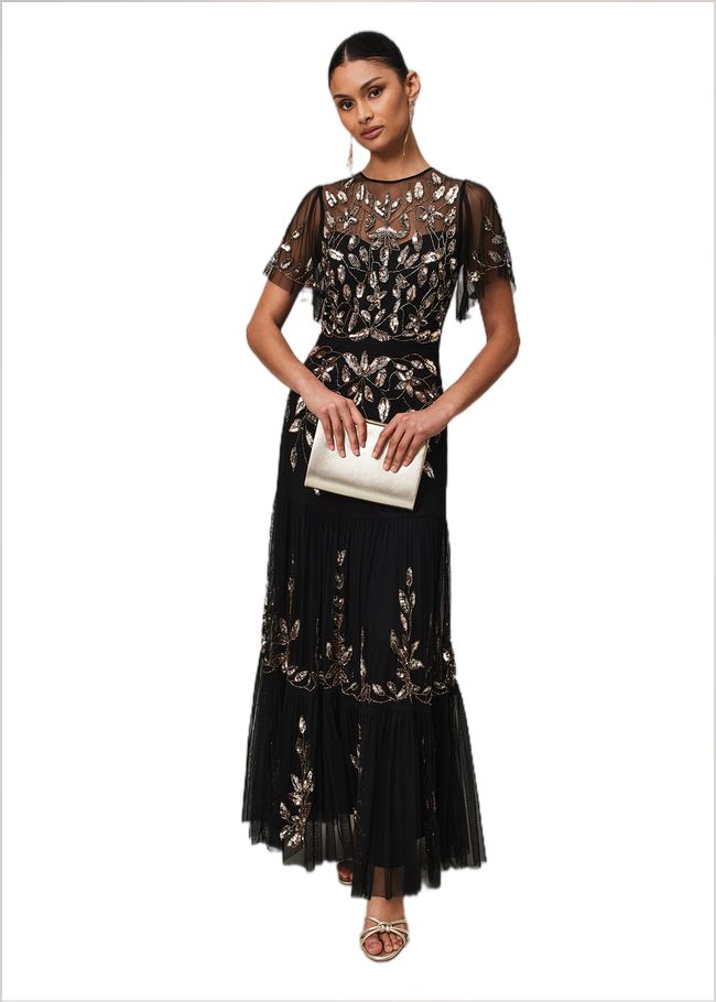  Hilary Beaded Tiered Maxi Dress Black 221823050