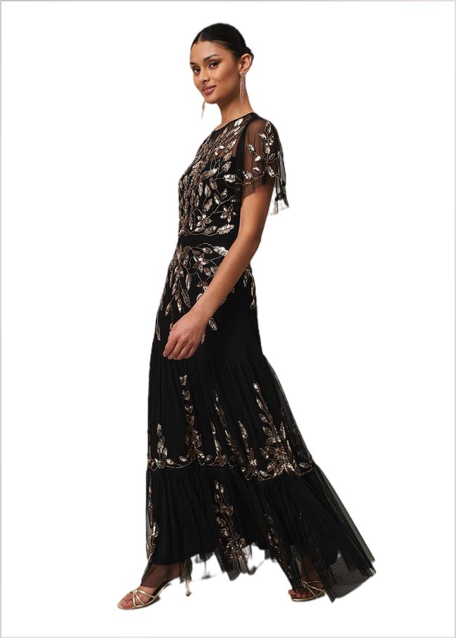  Hilary Beaded Tiered Maxi Dress Black 221823050