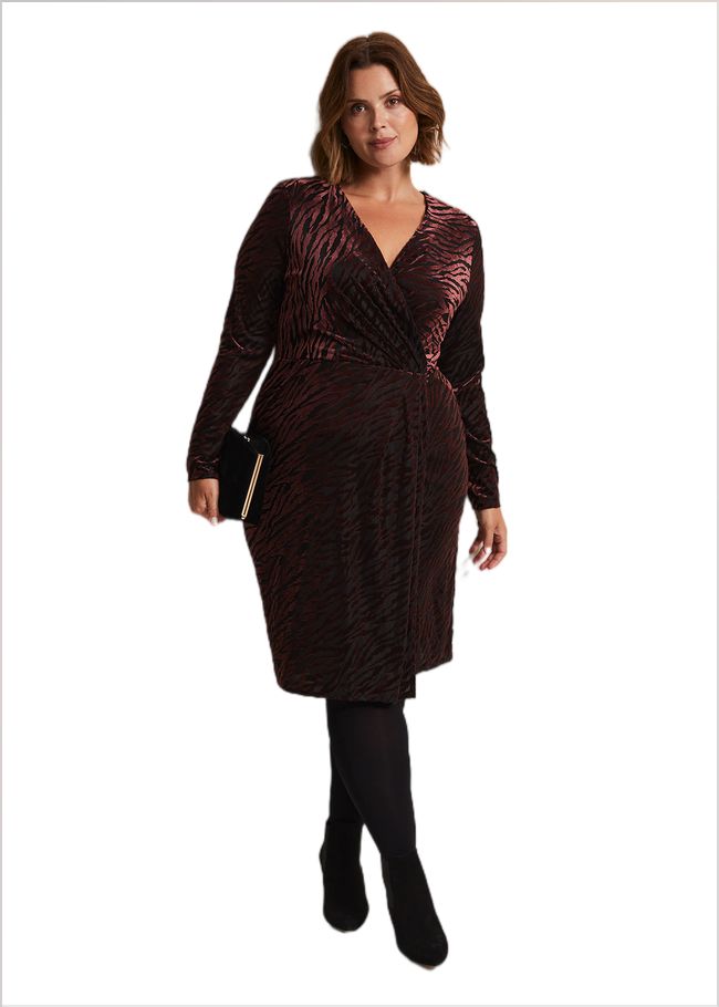  Elina Velvet Burnout Dress Burgundy 221825258