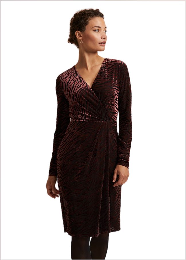  Elina Velvet Burnout Dress Burgundy 221825258