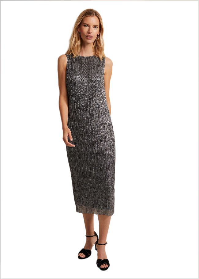  Alix Silver Plisse Midi Dress Silver 221827065