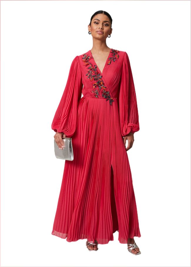  Lillian Pleated Wrap Maxi Dress Pink 221829300