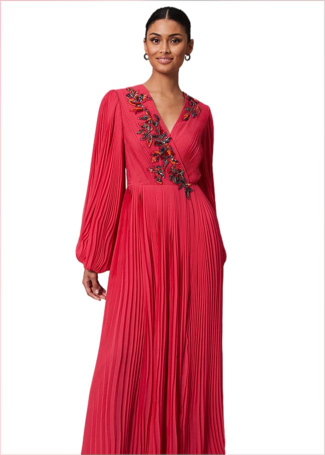  Lillian Pleated Wrap Maxi Dress Pink 221829300