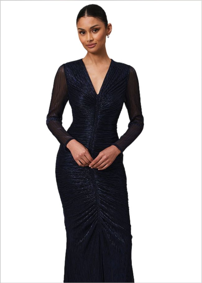  Shannia Blue Ruched Plisse Maxi Dress Blue 221845408