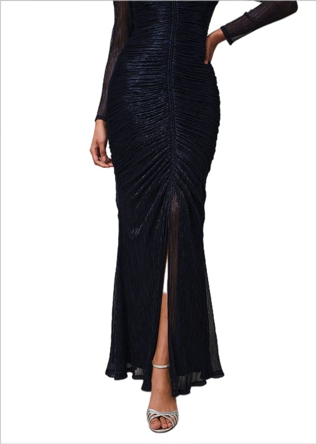  Shannia Blue Ruched Plisse Maxi Dress Blue 221845408