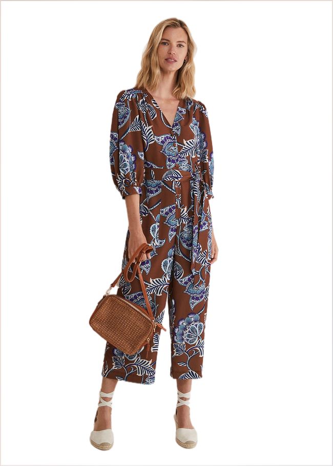  Erin Printed Cropped Leg Jumpsuit Orange/Burgundy 221846059