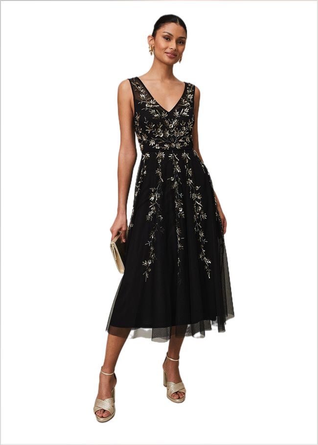  Marissa Floral Embellished Midi Dress Black 221850050