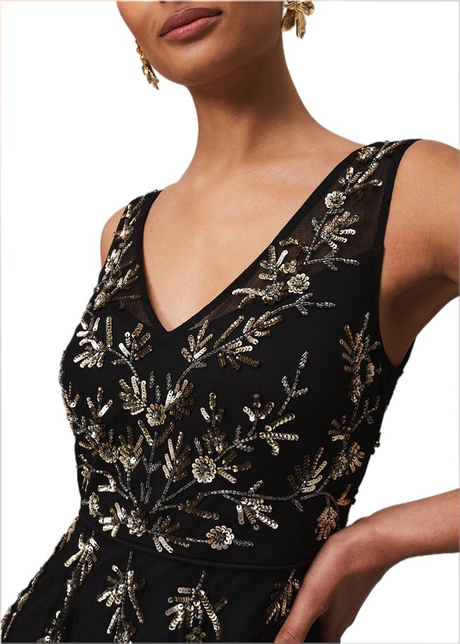  Marissa Floral Embellished Midi Dress Black 221850050