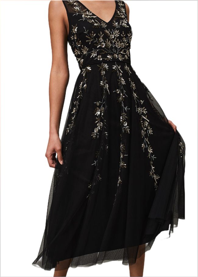  Marissa Floral Embellished Midi Dress Black 221850050