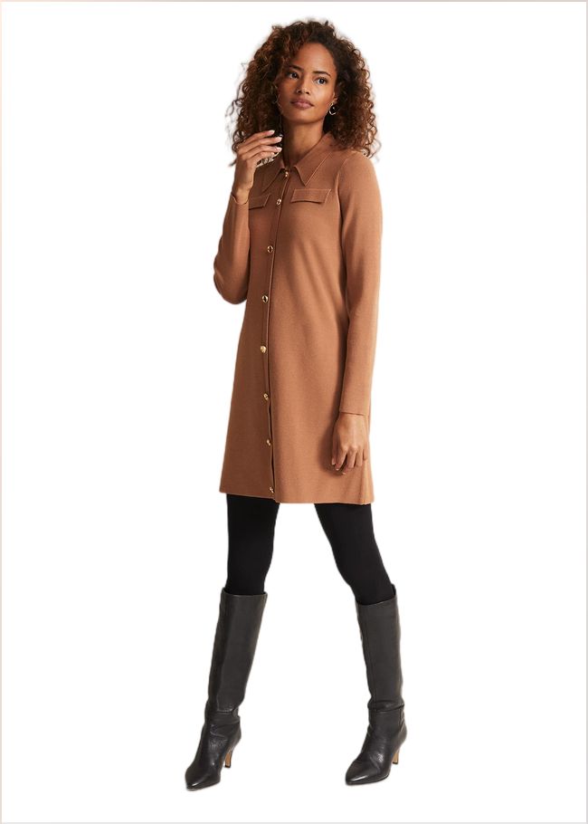  Azealia Fine Knit Tunic Mini Dress Camel 221852206