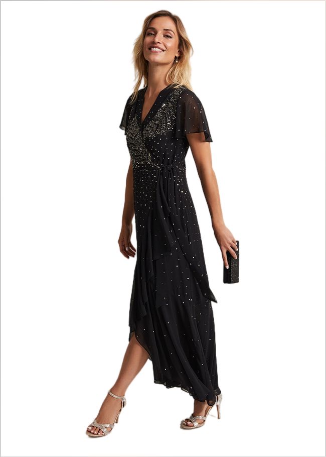  Melody Sequin Feather Maxi Dress Black 221854050