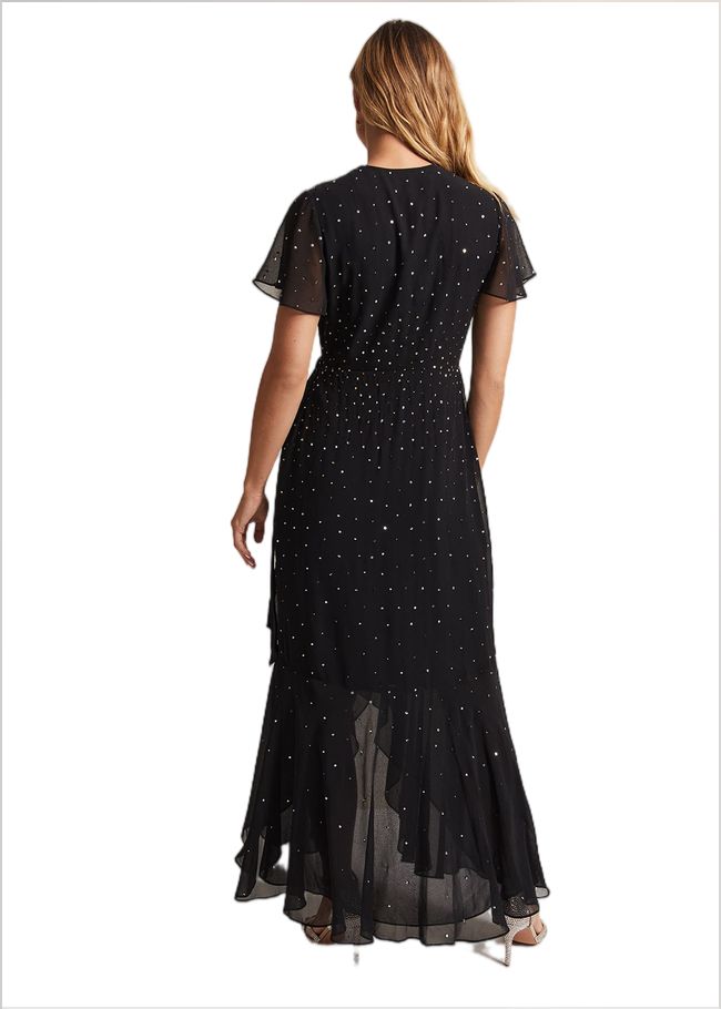  Melody Sequin Feather Maxi Dress Black 221854050