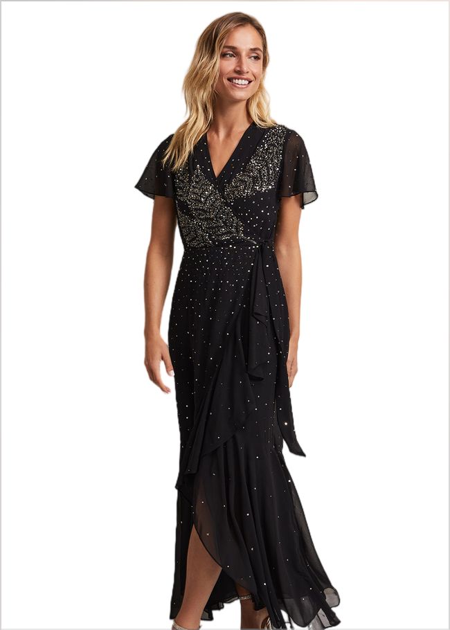  Melody Sequin Feather Maxi Dress Black 221854050