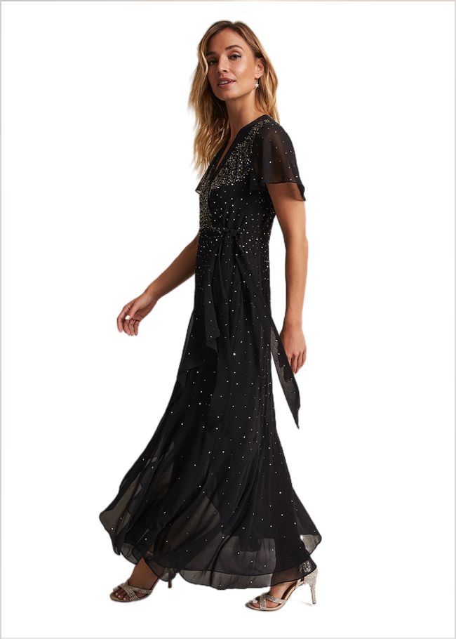  Melody Sequin Feather Maxi Dress Black 221854050