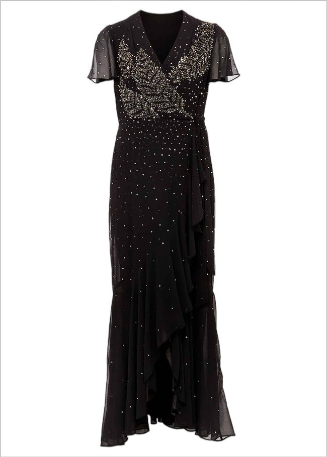  Melody Sequin Feather Maxi Dress Black 221854050