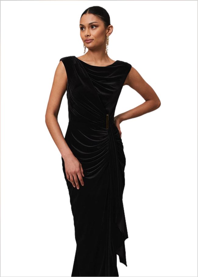  Donna Velvet Maxi Dress Black 221855050