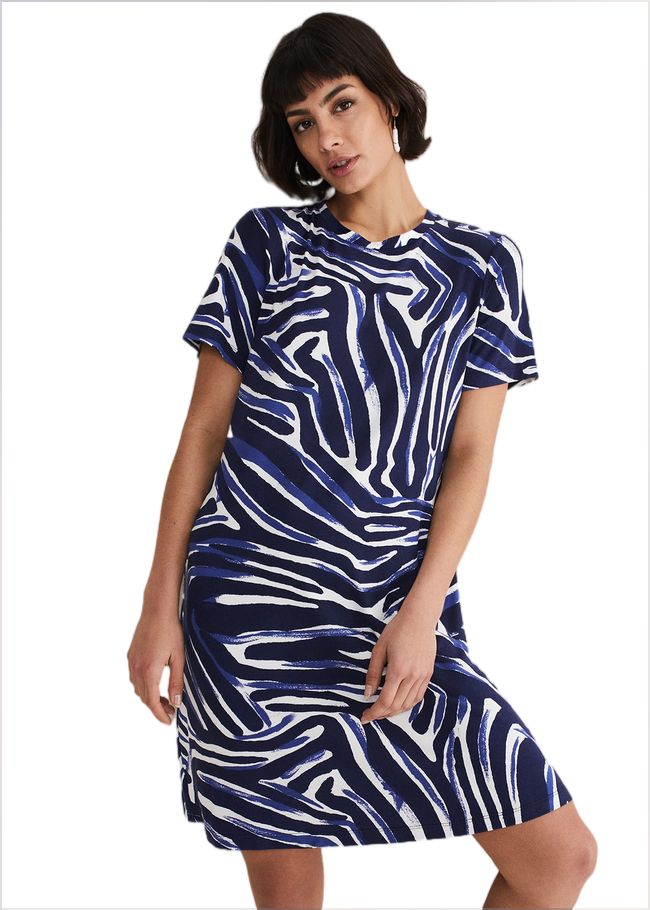  Isabelle Zebra Print Jersey Mini Dress Blue/Multi 221861380