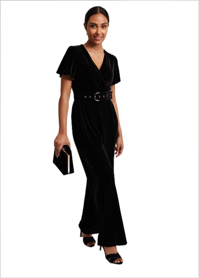  Petite Holly Black Velvet Jumpsuit Black 221871050