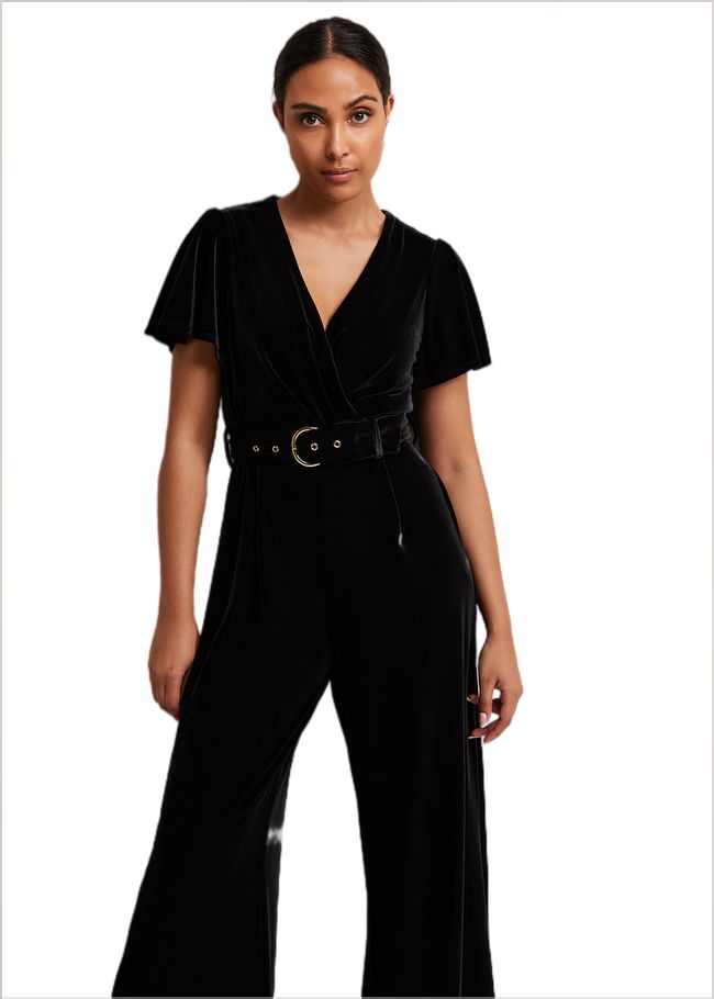  Petite Holly Black Velvet Jumpsuit Black 221871050