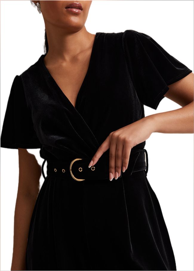  Petite Holly Black Velvet Jumpsuit Black 221871050