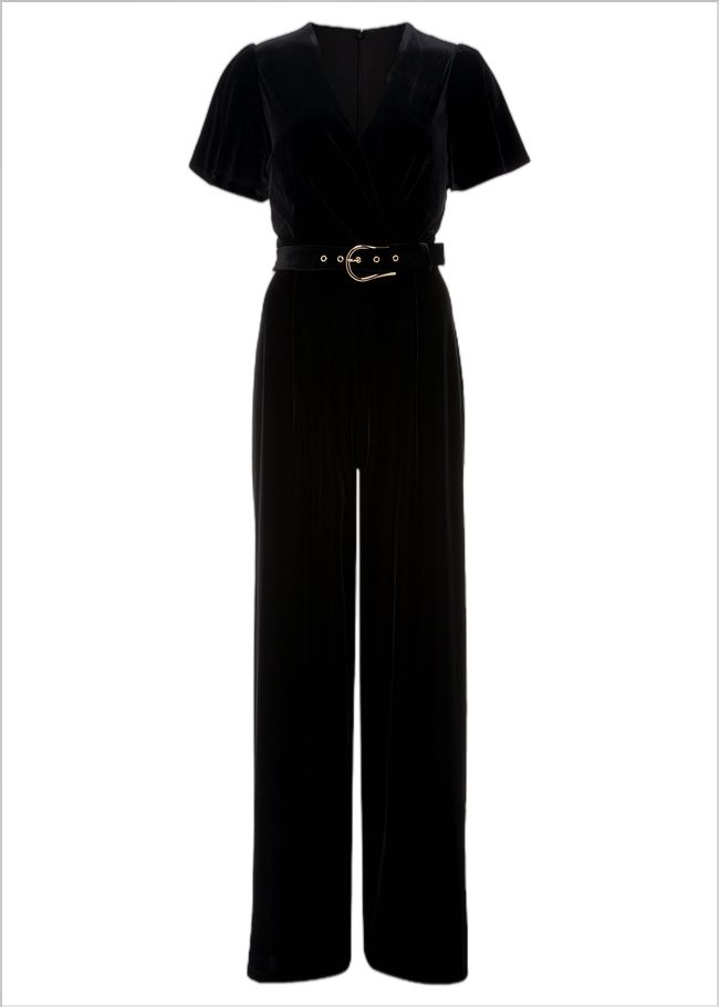  Petite Holly Black Velvet Jumpsuit Black 221871050