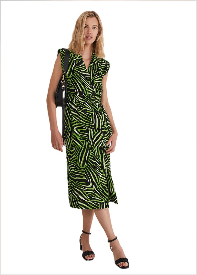  Trinny Zebra Print Trench Midi Dress Green 221878693