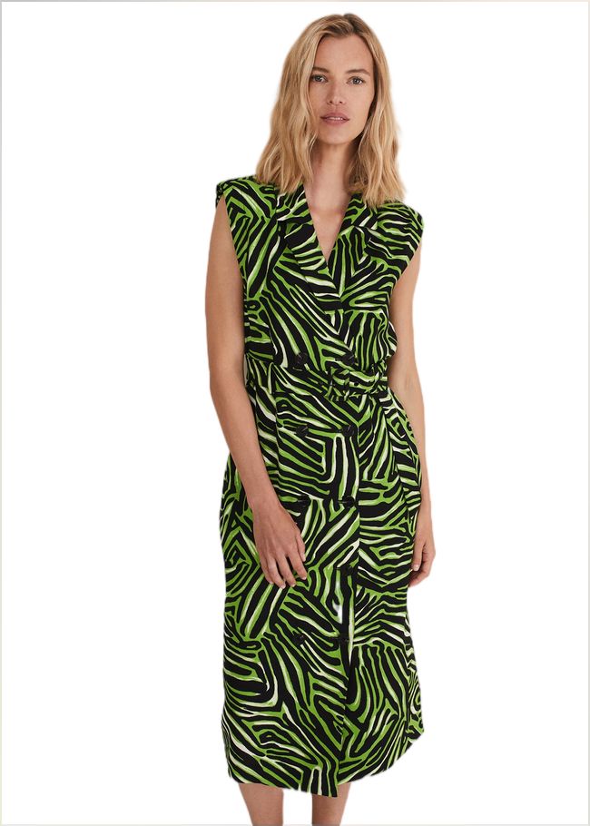  Trinny Zebra Print Trench Midi Dress Green 221878693