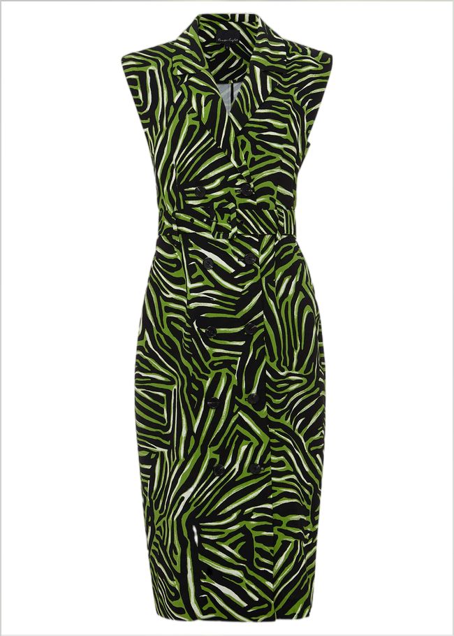  Trinny Zebra Print Trench Midi Dress Green 221878693