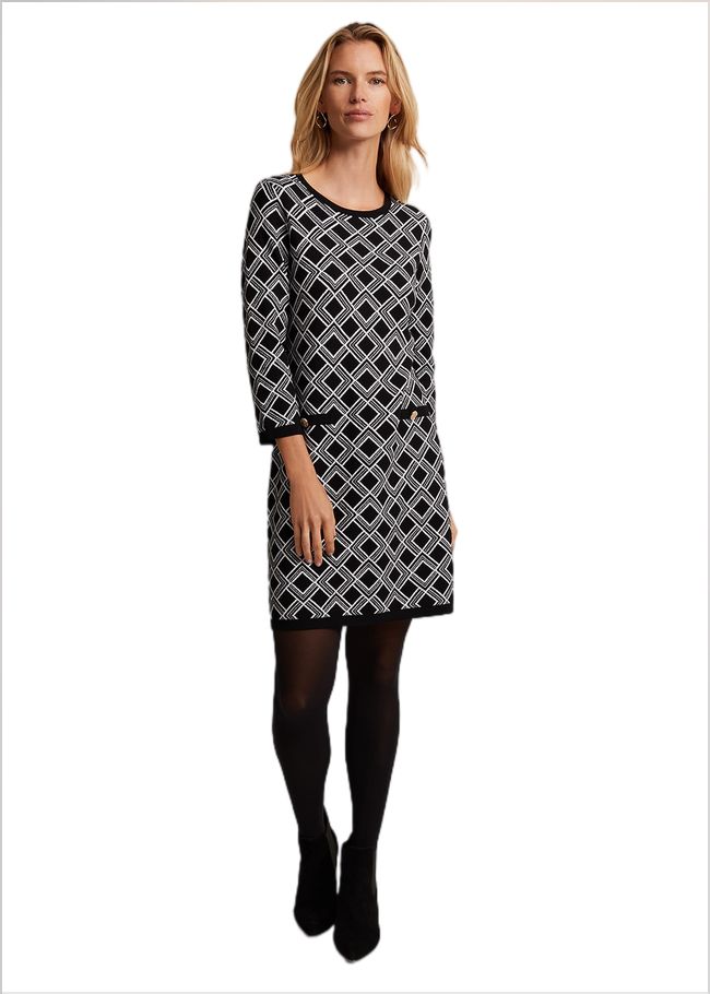  Zayla Geo Tunic Mini Dress Black/Ivory 221882230