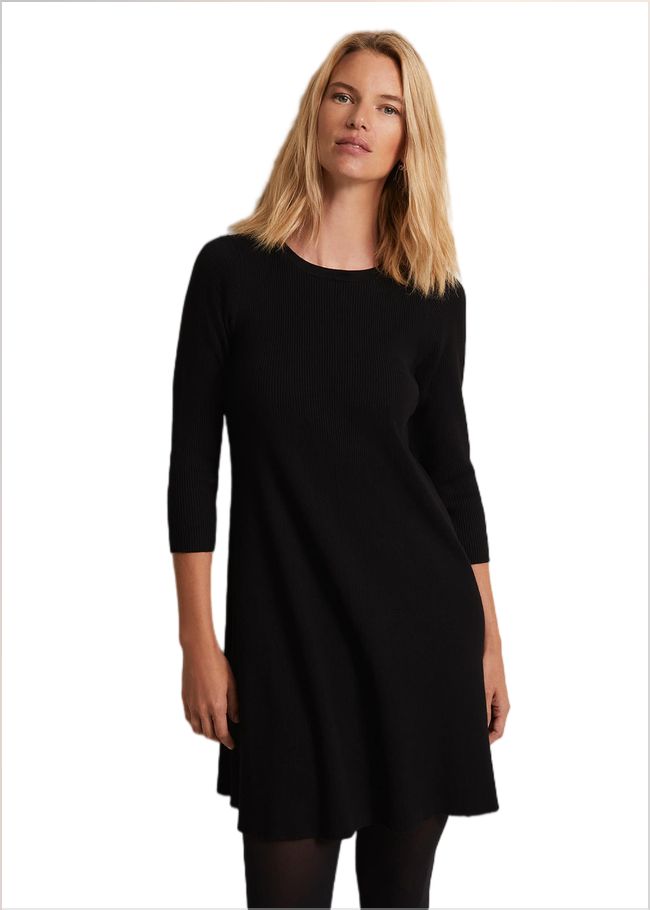  Evelyn Black Ribbed Mini Dress Black 221883050