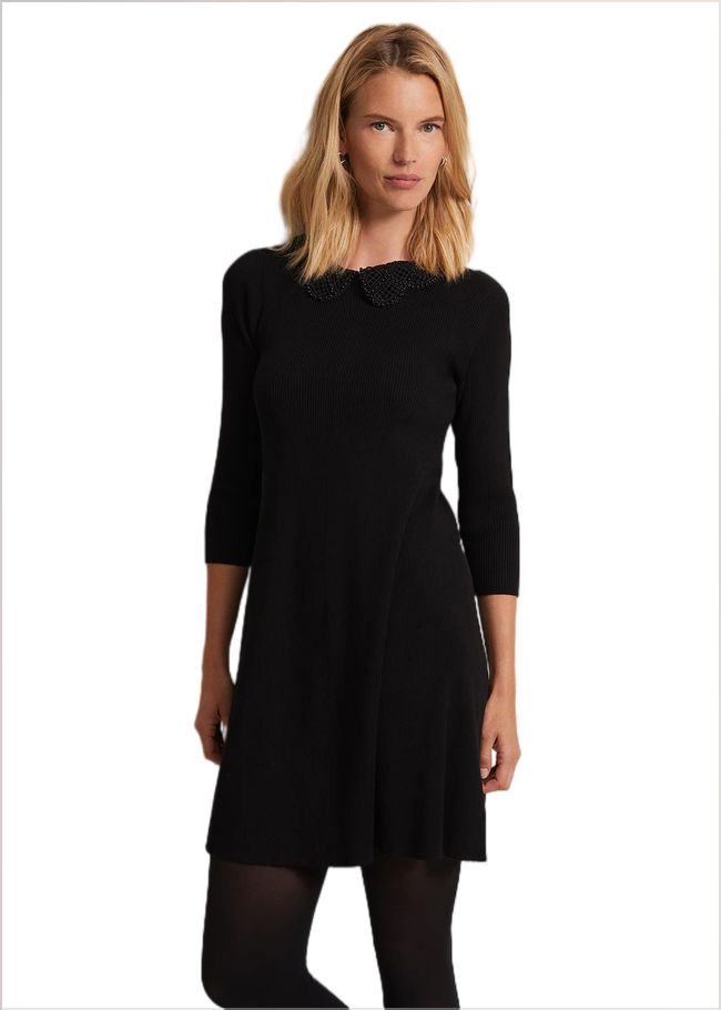  Evelyn Black Ribbed Mini Dress Black 221883050