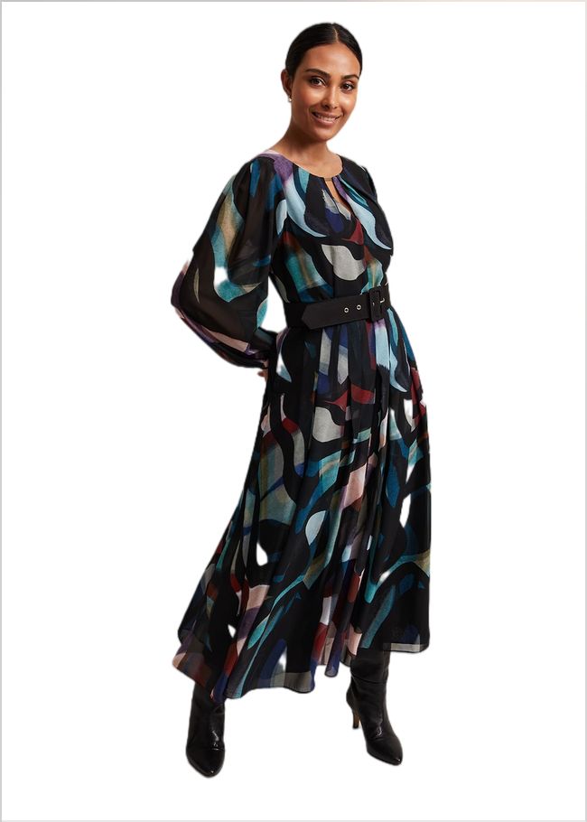  Petite Sky Printed Maxi Dress Black Multi 221895880