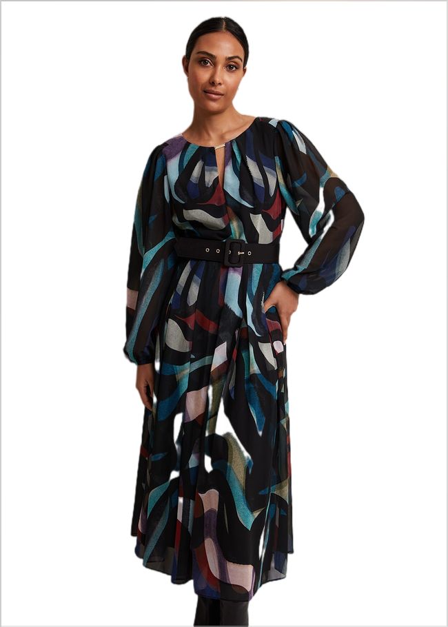  Petite Sky Printed Maxi Dress Black Multi 221895880