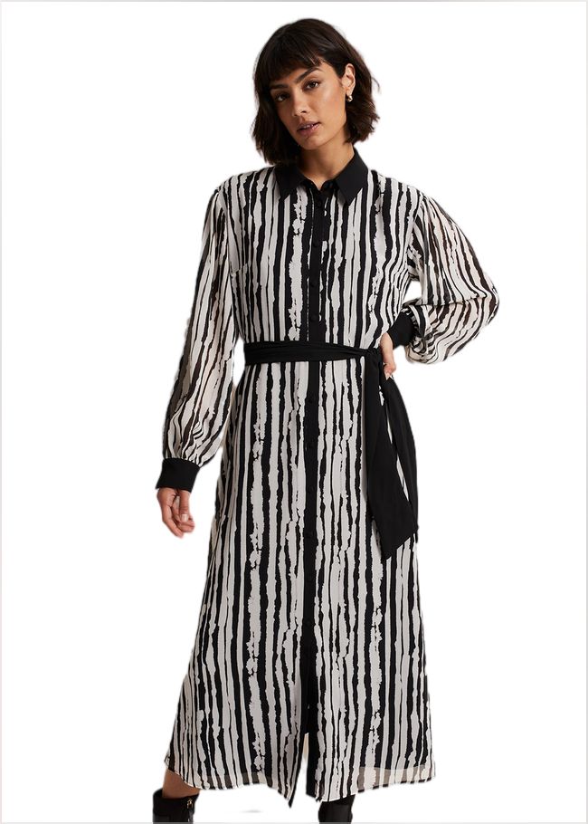  Serena Striped Midi Dress Black/Ivory 221902836