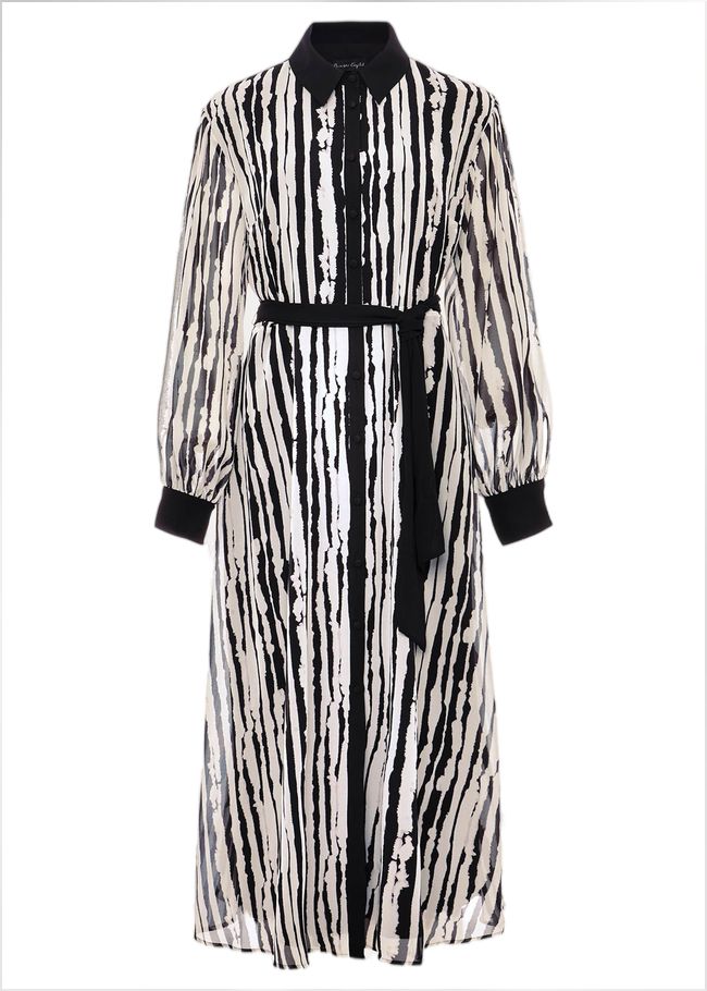  Serena Striped Midi Dress Black/Ivory 221902836