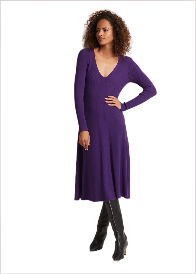  Amberlyn Purple Fit And Flare Midi Dress Purple 221904600