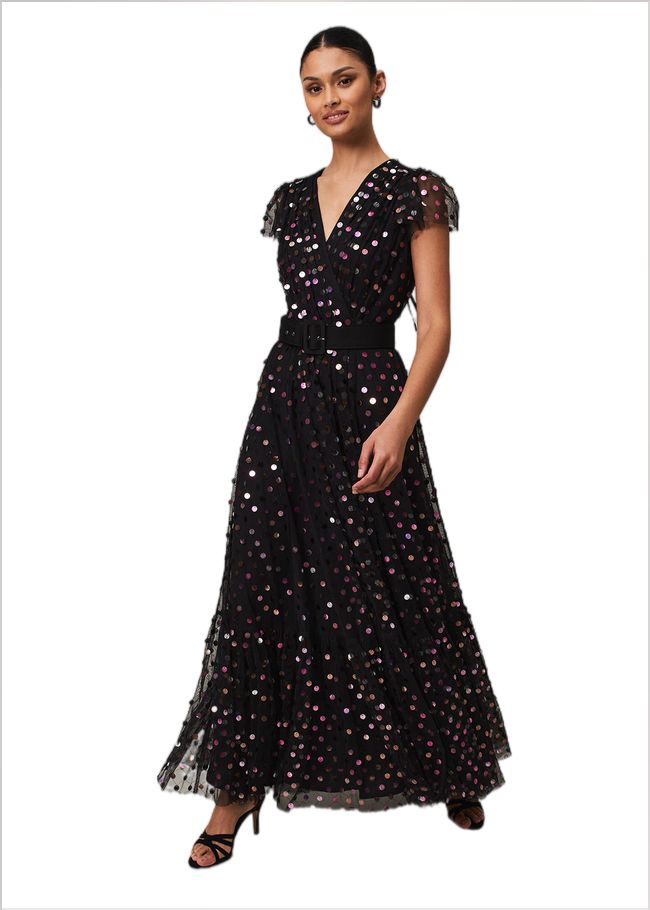  Loren Sequin Spot Tulle Maxi Dress Black/Multi 221909492