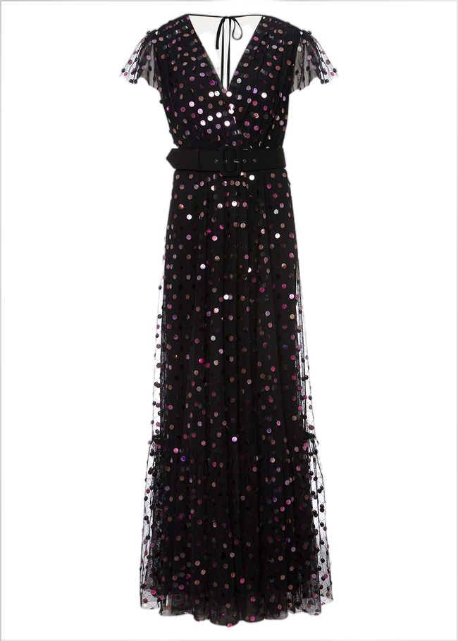  Loren Sequin Spot Tulle Maxi Dress Black/Multi 221909492