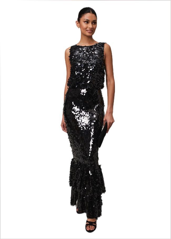  Elena Black Sequin Tiered Maxi Dress Black 221910050