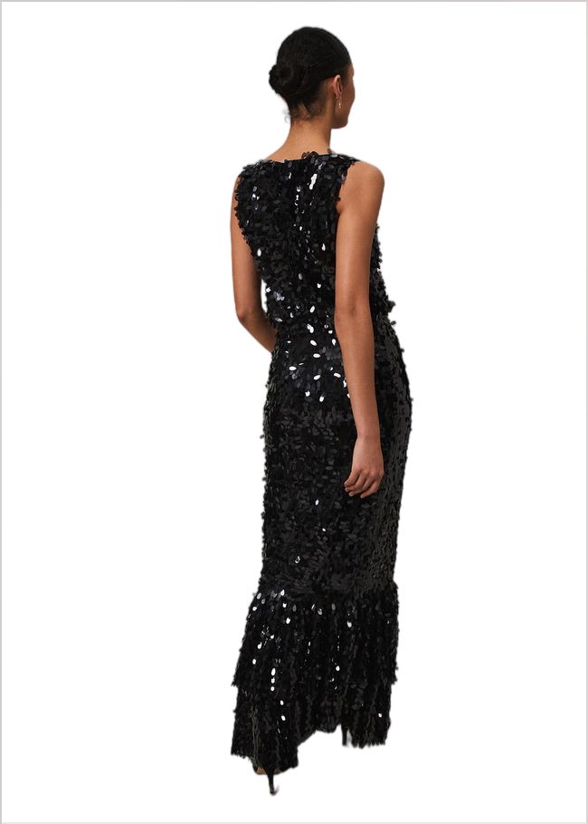  Elena Black Sequin Tiered Maxi Dress Black 221910050