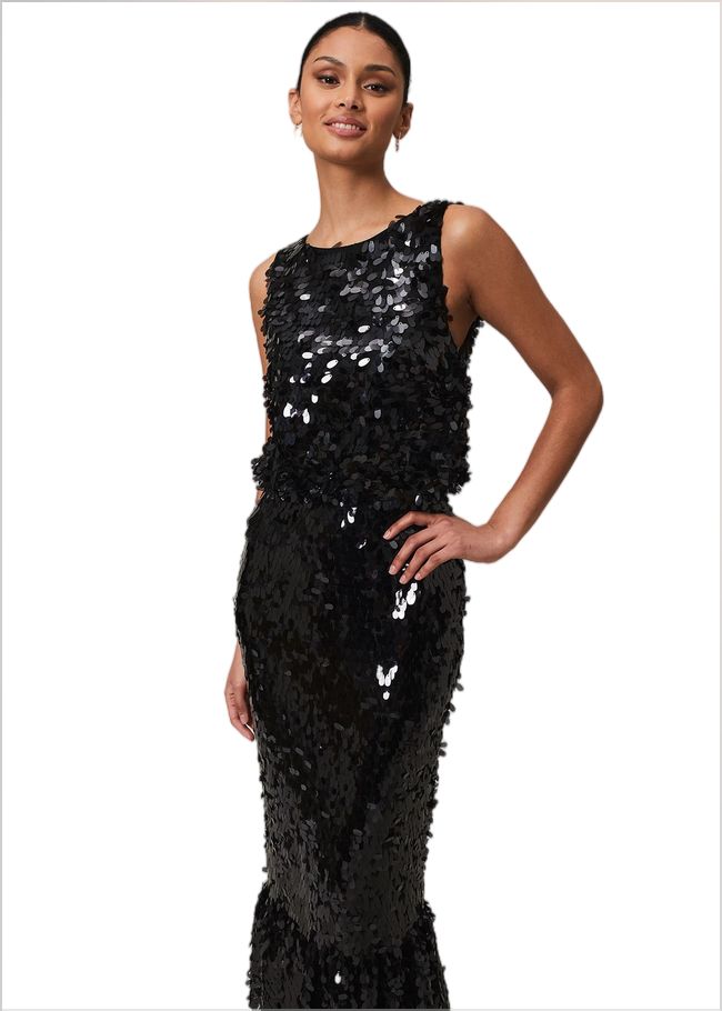  Elena Black Sequin Tiered Maxi Dress Black 221910050