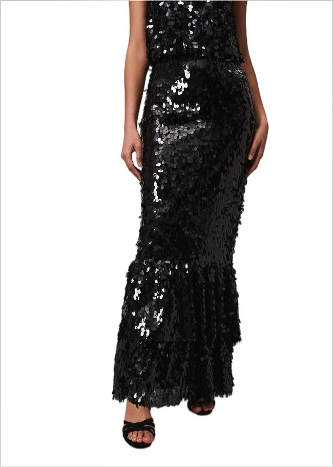  Elena Black Sequin Tiered Maxi Dress Black 221910050